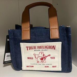 True Religion Denim Tote with Brown Handles